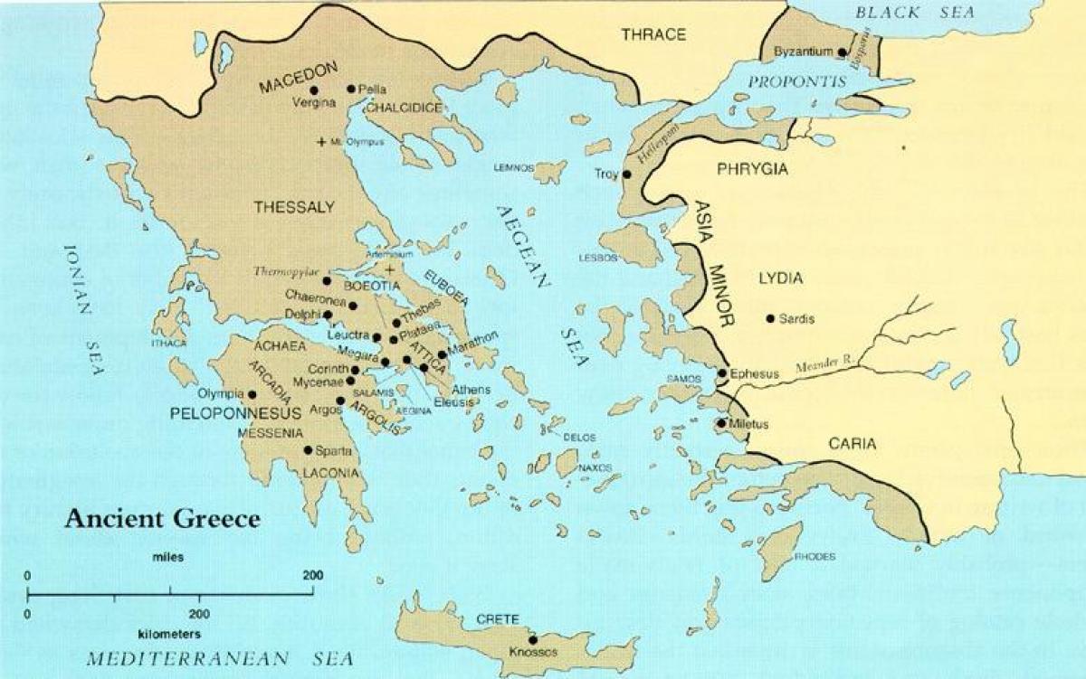 Grecia antică pe o hartă a lumii