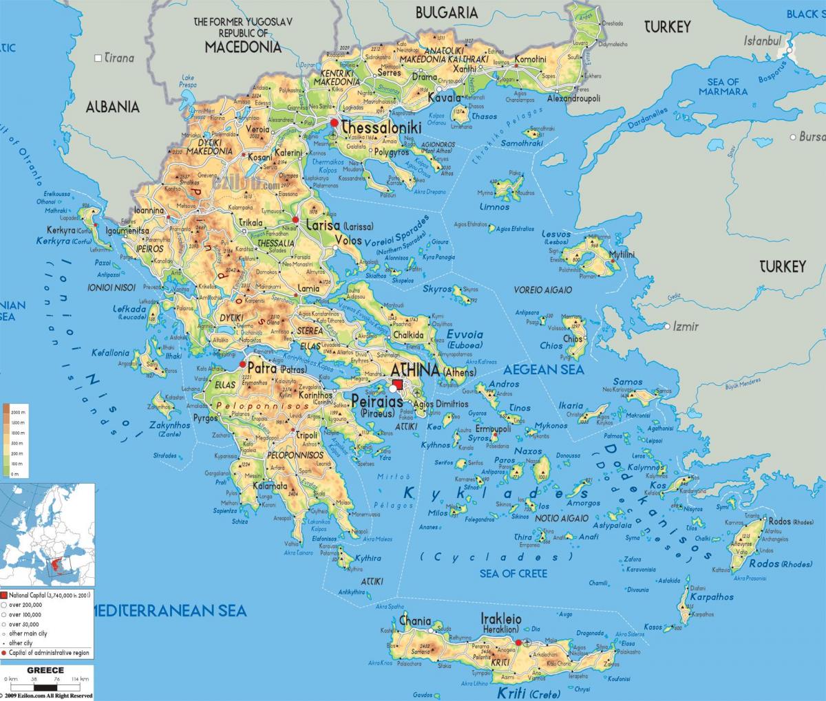 harta geografică a Greciei